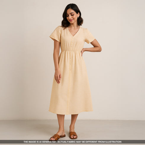 Stripes Print Lurex Seer Sakkar Cotton Fabric-3720